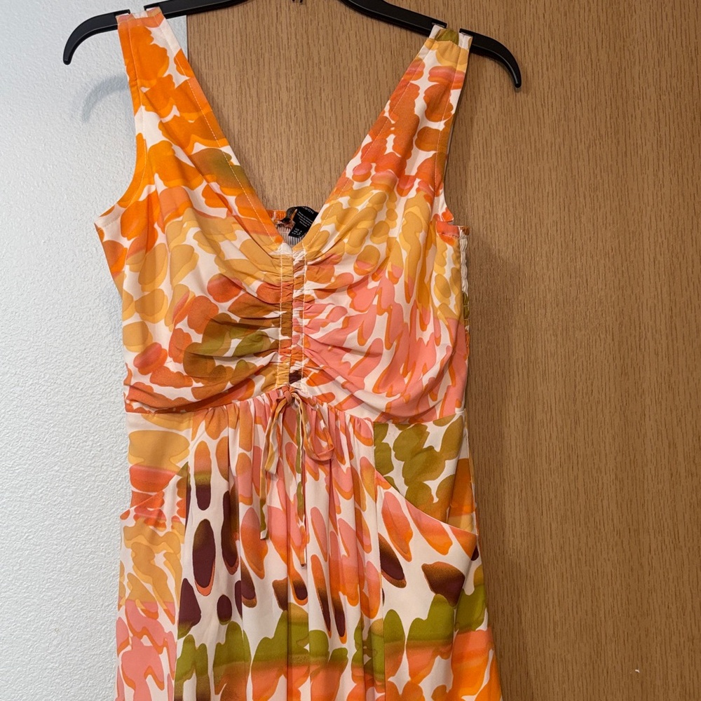 Maggy London Orange and Pink Midi Dress